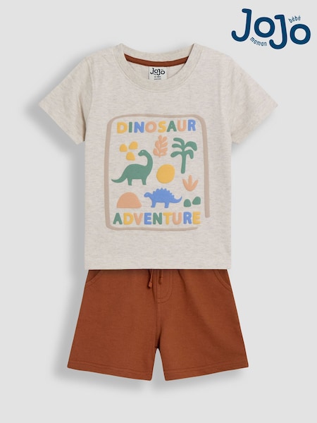 JoJo Maman Bébé Natural 2-Piece Dinosaur Puff Print T-Shirt & Short Set (AU7924) | €34 - €38