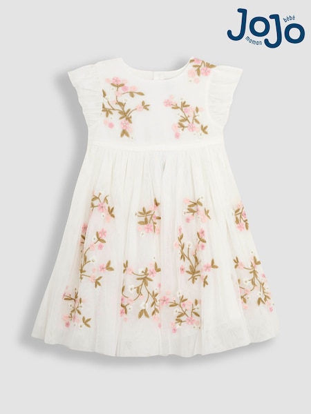 JoJo Maman Bébé Cream Floral Embroidered Tulle Party Dress (AU7928) | €59 - €69