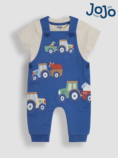 JoJo Maman Bébé Denim Tractor 2-Piece Appliqué Dungarees & T-Shirt Set (AU7929) | 1,682 UAH - 1,742 UAH