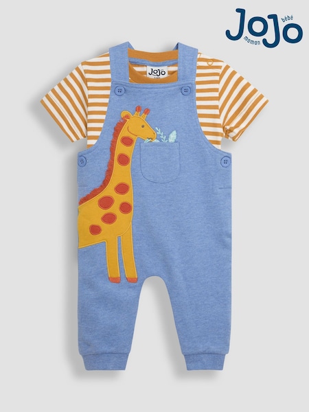 JoJo Maman Bébé Blue Giraffe 2-Piece Appliqué Dungarees & T-Shirt Set (AU7931) | 1,682 UAH - 1,742 UAH