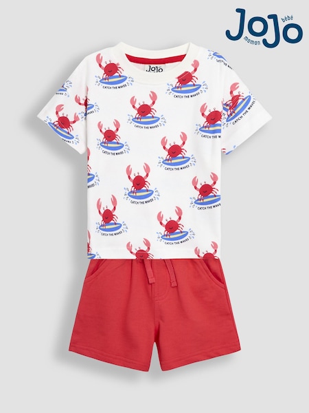 JoJo Maman Bébé Ecru Crab 2-Piece Printed T-Shirt & Short Set (AU7932) | €34 - €38