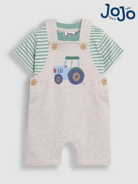 JoJo Maman Bébé Natural Tractor 2-Piece Appliqué Dungarees & T-Shirt Set (AU7958) | €36.50 - €38