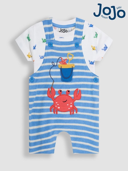 JoJo Maman Bébé Blue Crab 2-Piece Appliqué Dungarees & T-Shirt Set (AU7963) | €36.50 - €38