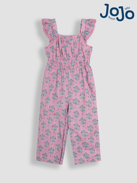 Vaaleanpunainen Kukallinen Bouquet Sparkle - Jojo Maman Bébé Frill Sleeve Jumpsuit (AU7967) | €37 - €42