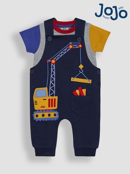 JoJo Maman Bébé Navy Crane 2-Piece Appliqué Dungarees & T-Shirt Set (AU7974) | €47 - €49