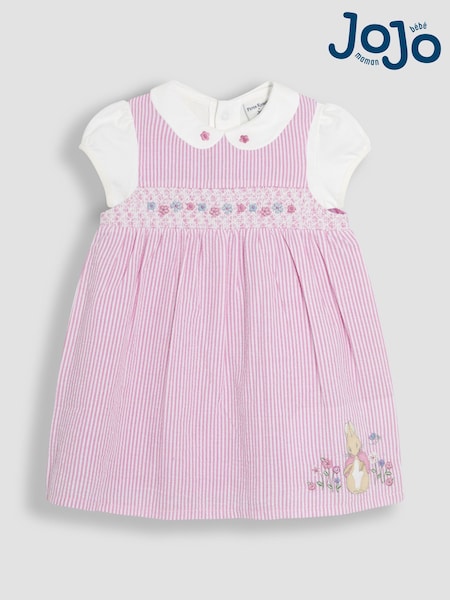 JoJo Maman Bébé Pink Flopsy Bunny Stripe 100% Cotton Dress, Body & Knickers Set (AU7975) | €42 - €44.50