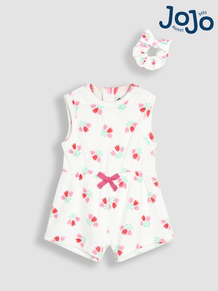 Cream mit floralem Muster - JoJo Maman Bébé Towelling Sunsuit & Scrunchie (AU7977) | 45 € - 49 €