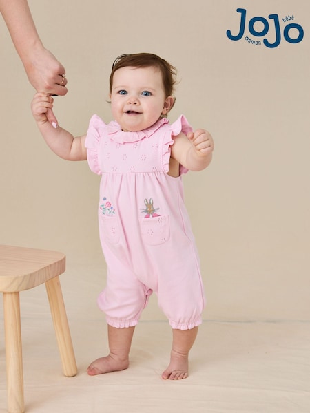 JoJo Maman Bébé Pink Flopsy Bunny Frill Broderie Romper (AU7981) | €34 - €35.50
