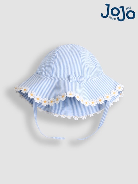 JoJo Maman Bébé Blue Daisy Gingham Floppy Sun Hat (AU7989) | €22