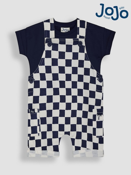 JoJo Maman Bébé Navy 2-Piece Checkerboard Dungarees & T-Shirt Set (AU7994) | BGN 71 - BGN 74