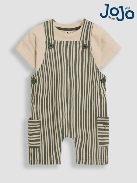 JoJo Maman Bébé Khaki Dungarees & T-Shirt 2-Piece Set (AU7996) | €29 - €30