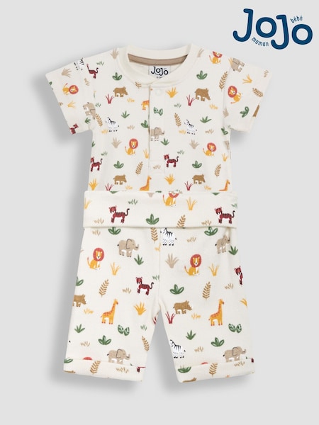 JoJo Maman Bébé Ecru Safari 2-Piece Ribbed Bodysuit & Shorts Set (AU8002) | €37 - €39
