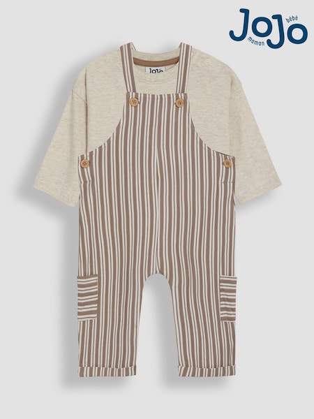 JoJo Maman Bébé Stone Stripe 100% Cotton Dungarees & Top Set (AU8007) | €32.50 - €34