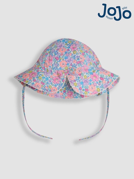 JoJo Maman Bébé White Floral Pretty Trim Sun 100% Cotton Hat (AU8014) | €22