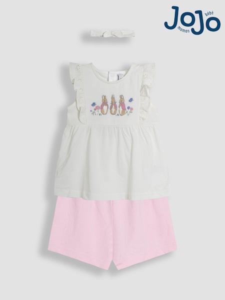 JoJo Maman Bébé Pink Embroidered Flopsy Bunny Frill Broderie 100% Cotton Romper (AU8021) | €47 - €49