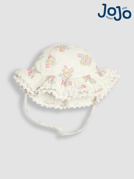 JoJo Maman Bébé White Floral Pretty Frill Sun Hat (AU8024) | R$ 140