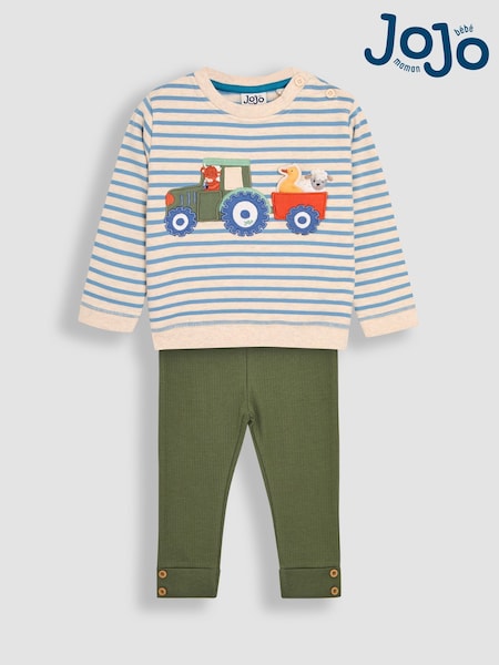 JoJo Maman Bébé Blue Tractor Appliqué Sweatshirt & Leggings Set (AU8025) | €47 - €49