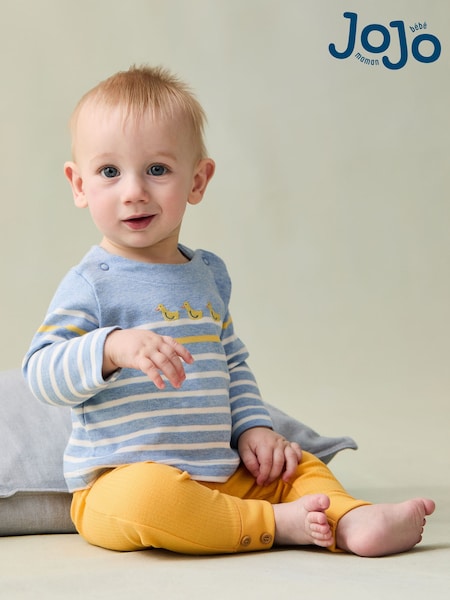 JoJo Maman Bébé Blue Duck 2-Piece Embroidered Top & Rib Leggings Set (AU8039) | €35.50 - €36.50