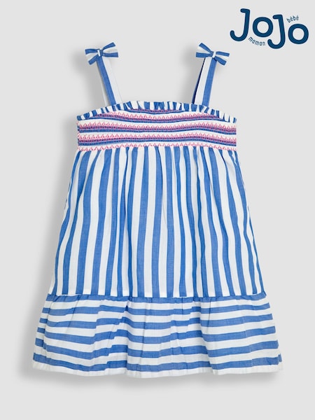 JoJo Maman Bébé Blue Stripe Smocked Bodice Pretty Sun Dress (AU8040) | kr343 - kr386