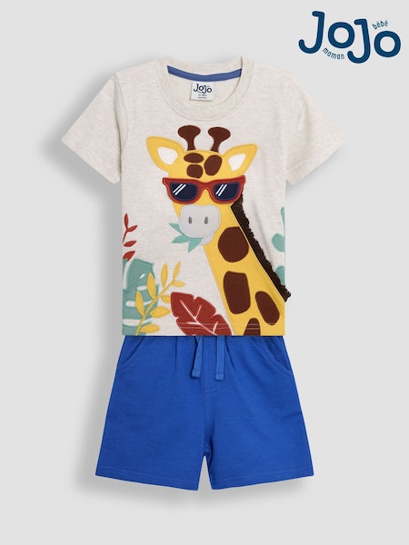 JoJo Maman Bébé Natural Giraffe 2-Piece Appliqué T-Shirt & Shorts Set (AU8041) | €45 - €49