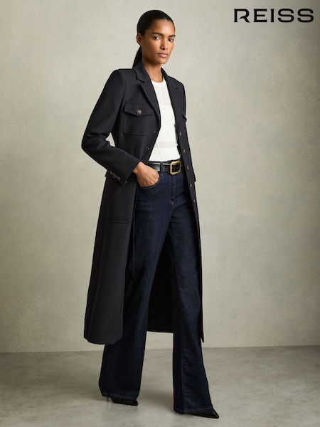Reiss Navy Madison Wool-Blend Single-Breasted Coat (AU8079) | 2,793 QAR