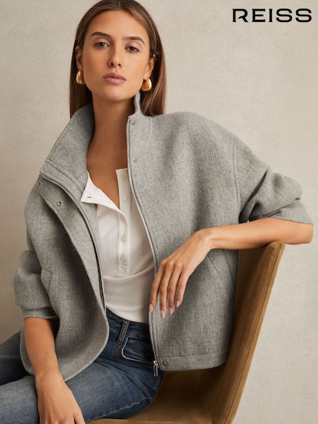 Reiss Grey Phillipa Wool Funnel-Neck Bomber Jacket (AU8083) | €395