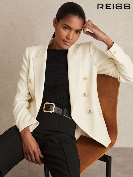 Vit - Reiss Tally Tailored Fit Textured Double Breasted Blazer (AU8085) | kr5 850