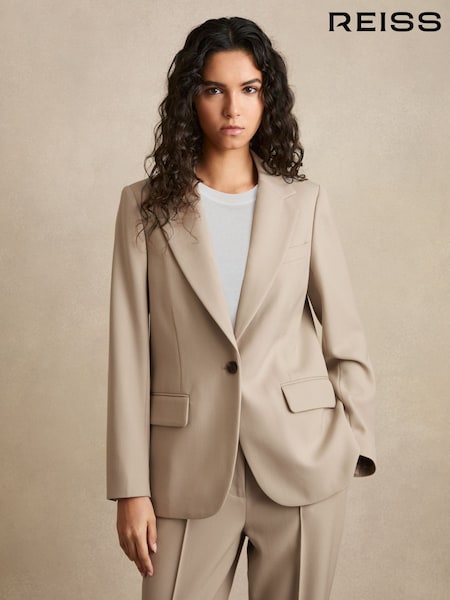 Reiss Neutral Brittany Single-Breasted Textured Suit Jacket Wool-Blend (AU8086) | €426