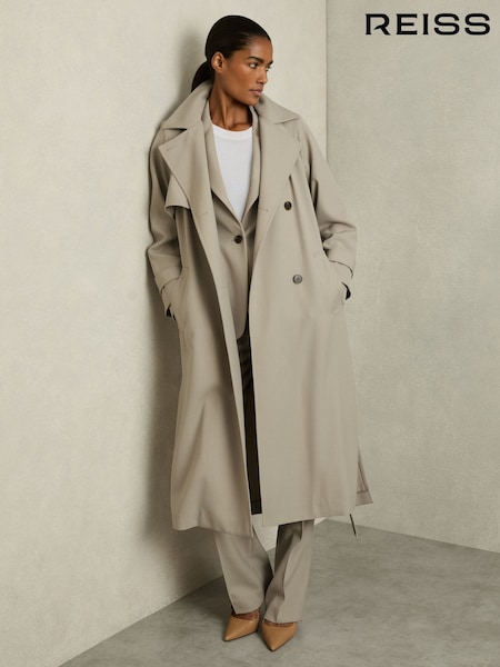 Reiss Neutral Maddox Wool-Blend Double-Breasted Trench Coat (AU8087) | €652