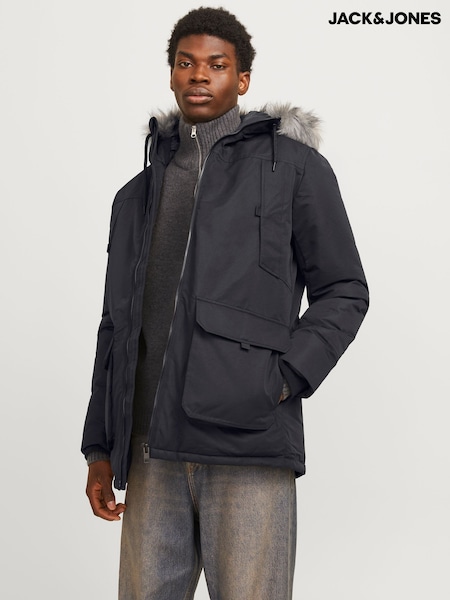 Negru - JACK & JONES Parka Coat With Faux Fur Jackets (AU8105) | 292 LEI