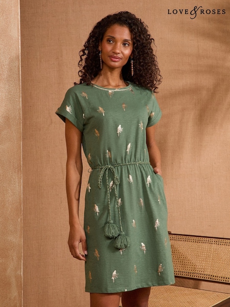 Love & Roses Khaki Foil Crew Neck Jersey T-Shirt Mini Dress (AU8165) | €48