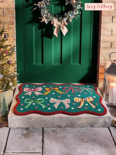 Lucy Tiffney Green Christmas Bows Scallop Doormat (AU8186) | €22 - €29