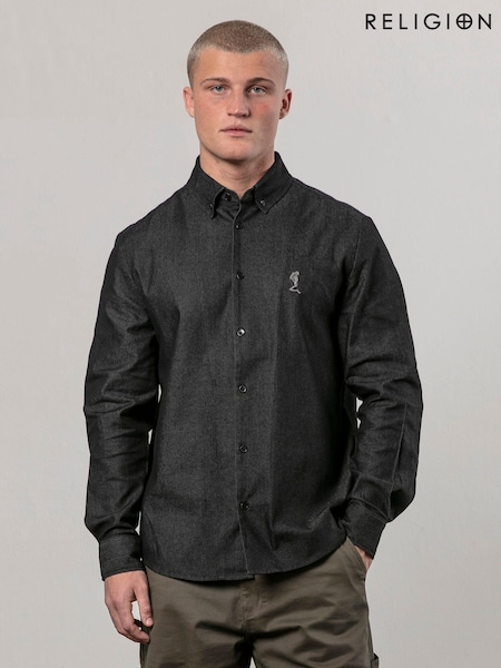 Religion Grey Chambray Button Down Shirt (AU8198) | €46