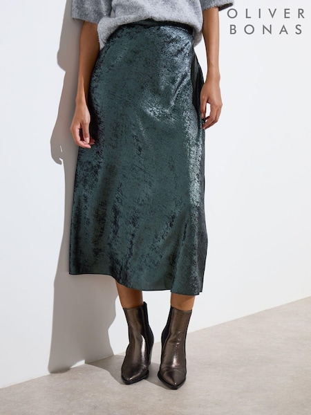Oliver Bonas Green Shimmer Midi Skirt (AU8211) | €46