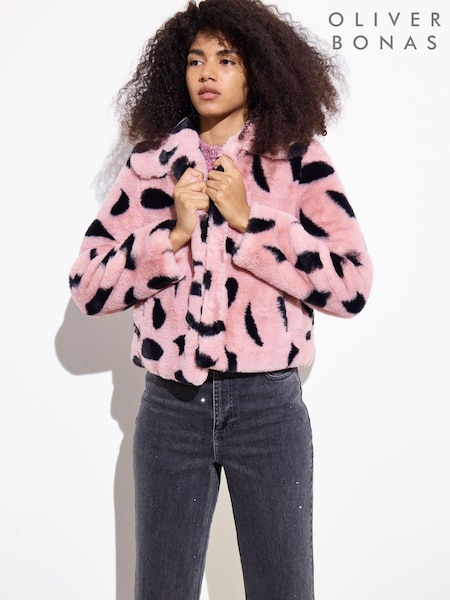 Oliver Bonas And Black Spotty Faux Fur Coat (AU8264) | €105