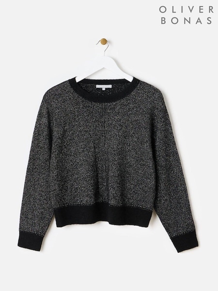 Oliver Bonas Black Sparkly Cropped Knitted Jumper (AU8279) | €34