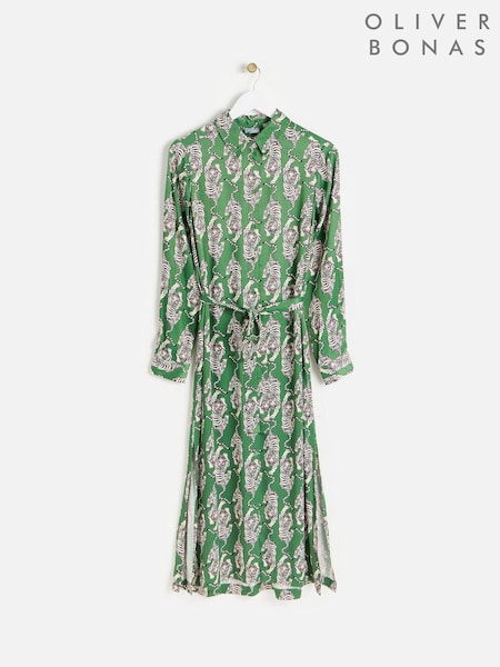 Oliver Bonas Tiger Print Satin Midi Shirt Dress (AU8350) | €93