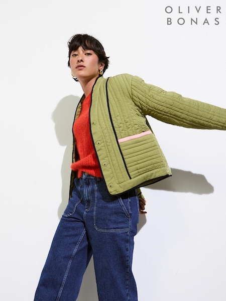 Oliver Bonas Green Linear Quilted Jacket (AU8365) | AED247