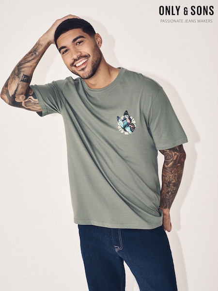 Only & Sons Grey 100% Cotton Graphic Logo T-Shirt (AU8468) | €11.50