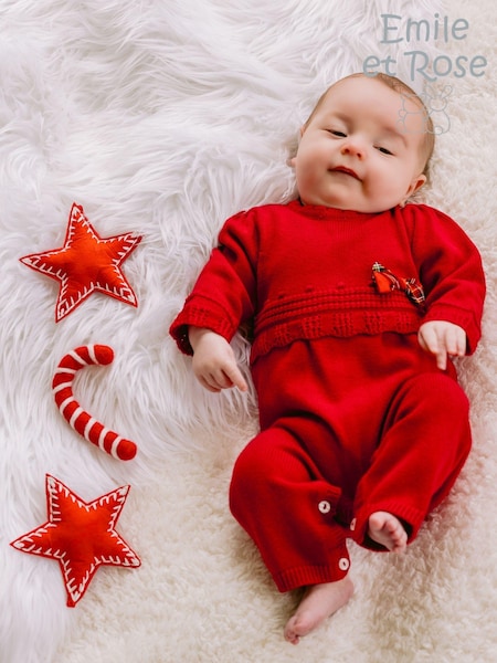 Emile ET Rose Red 100% Cotton Knit All-In-One With Tartan Bow & Hat (AU8552) | 260 LEI