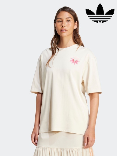 Alb - adidas Originals Oversize Graphic 100% Cotton T-Shirt (AU8580) | 261 LEI