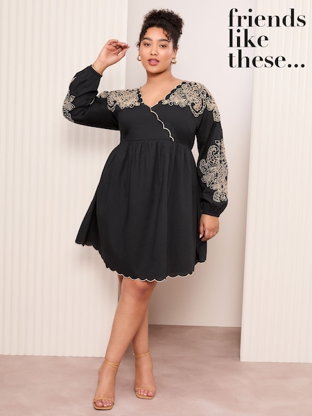 Friends Like These Embroidered Long Sleeve 100% Cotton Mini Dress (AU8605) | 432 LEI