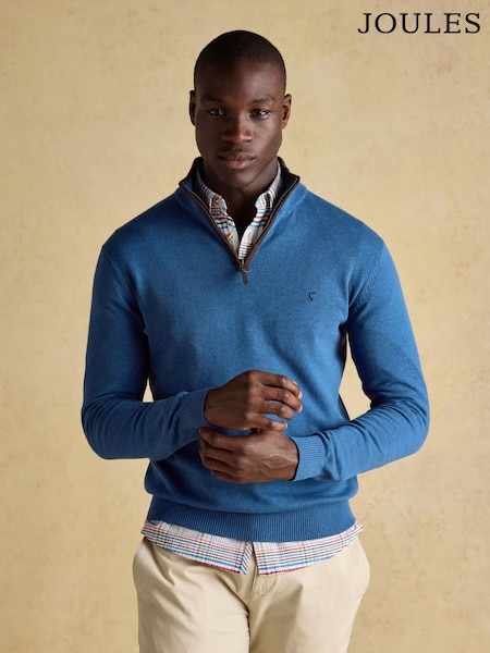 Joules Hillside Blue Quarter Zip Knitted Jumper (AU8638) | €71