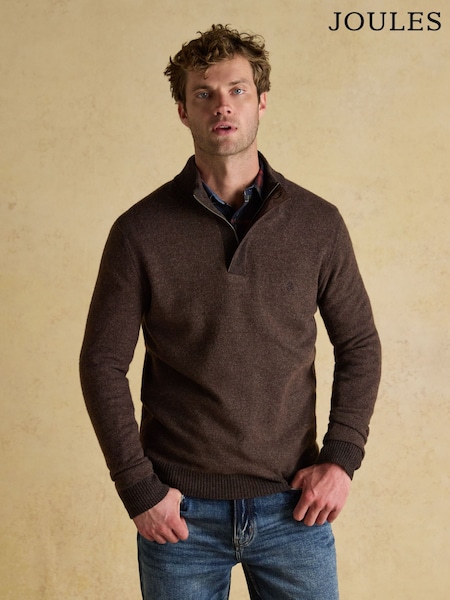 Joules Highland Brown Button Quater Zip Jumper (AU8645) | R$ 680
