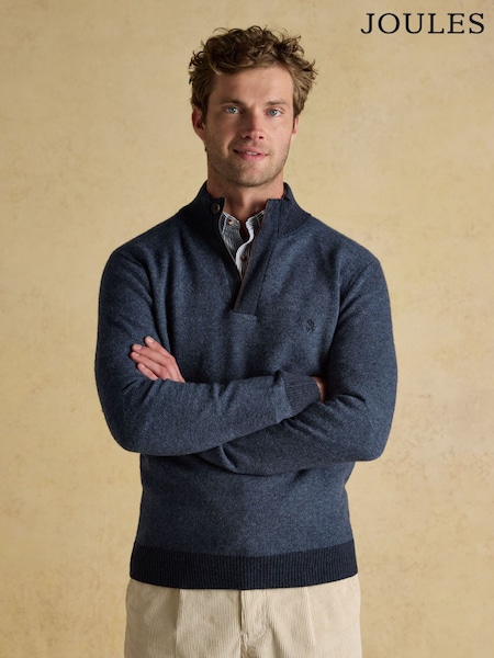 Joules Highland Blue Button Quater Zip Jumper (AU8647) | R$ 680