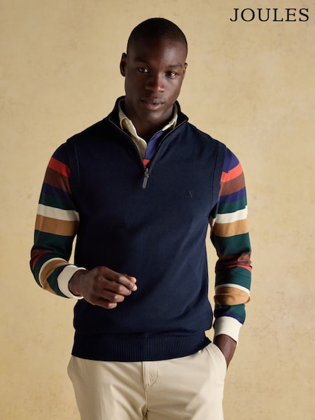 Hillside Navy Quarter Zip Knitted Tank Top (AU8677) | €64