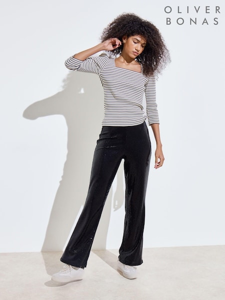 Oliver Bonas Black Stripe Square Neck Rib Top (AU8709) | AED163
