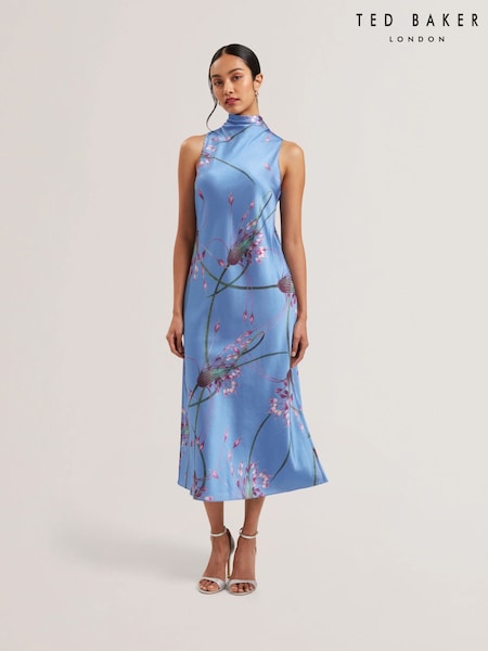 Blau - Ted Baker Antua Printed Cowl Neck Midi Slip Dress (AU8714) | 279 €