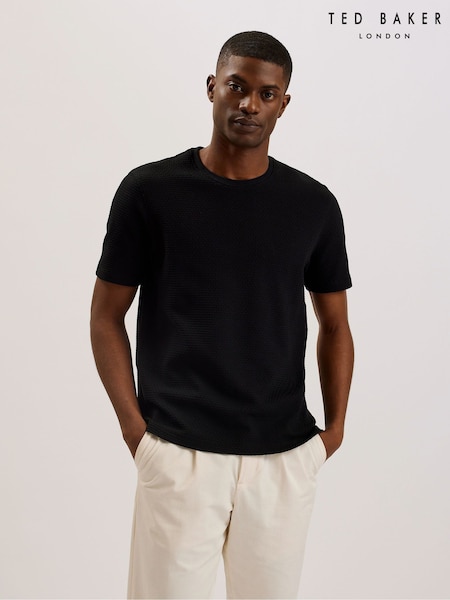 Ted Baker Black Curlys Short Sleeve Regular Textured T-Shirt (AU8722) | €60