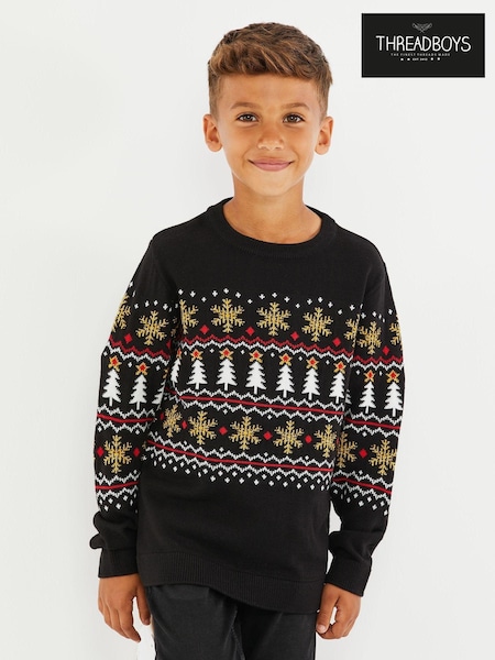 Threadboys Black Crew Neck Christmas Jumper (AU8738) | €16